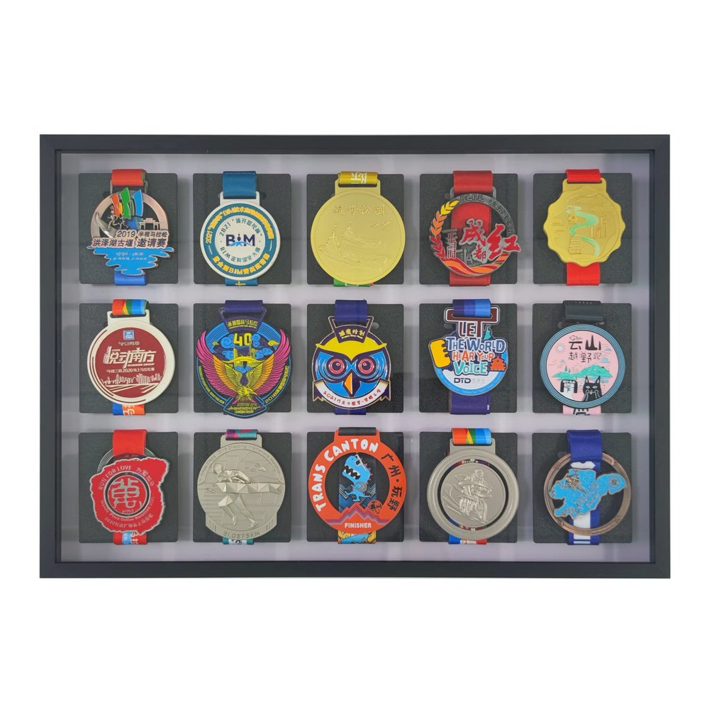 BIANJIE - Medal Photo Frame, Display Case, Collection Box, for Runners, Marathons, Race Winners, Swimming, Soccer, Gymnastics, Easy Installation (Black, 3x5)