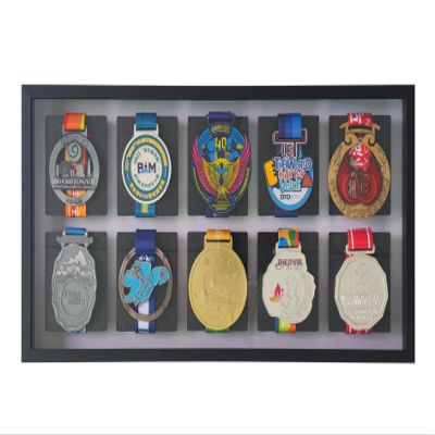 BIANJIE - Medal Photo Frame, Display Case, Collection Box, for Runners, Marathons, Race Winners, Swimming, Soccer, Gymnastics, Easy Installation (Black, 2x5)