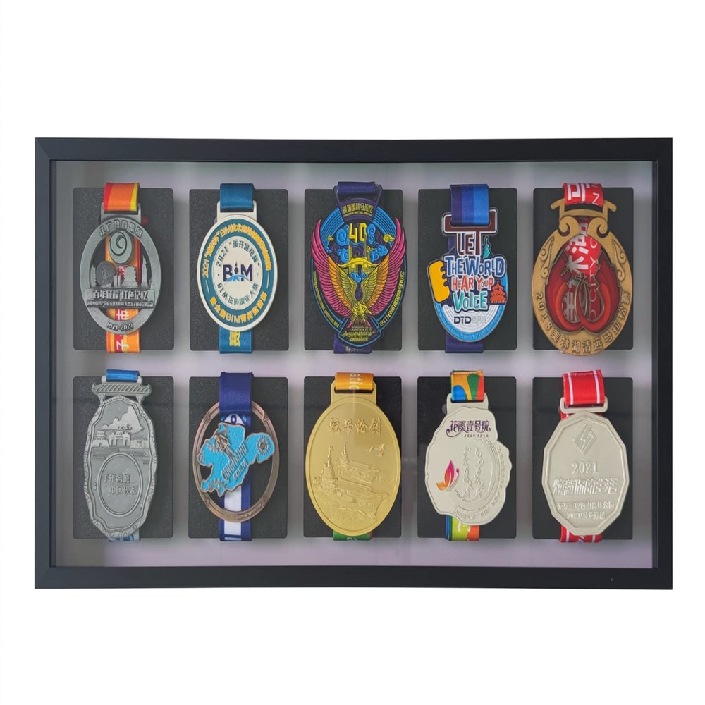 BIANJIE - Medal Photo Frame, Display Case, Collection Box, for Runners, Marathons, Race Winners, Swimming, Soccer, Gymnastics, Easy Installation (Black, 2x5)