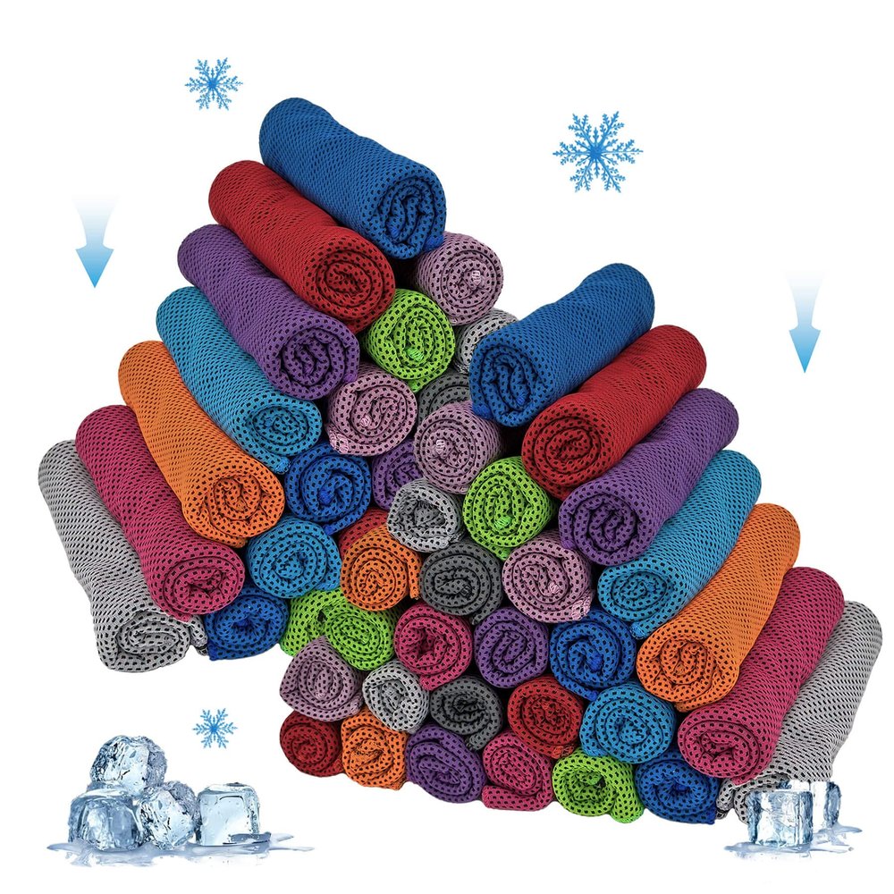 AWOWZ 60 Pack Cooling Towels, Soft Breathable Sweat Ice Towel for Sports, Yoga, Gym, Golf, Camping, Running, Fitness, Workout & More Activities
