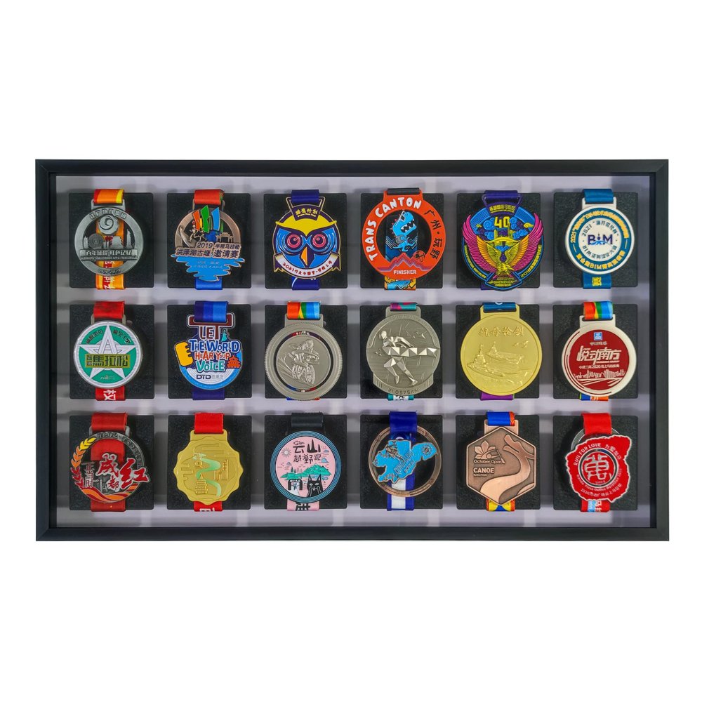 BIANJIE - Medal Photo Frame, Display Case, Collection Box, for Runners, Marathons, Race Winners, Swimming, Soccer, Gymnastics, Easy Installation (Black, 3x6)