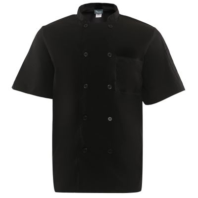 Fame 10 Button Mesh Back Short Sleeve Chef Coat C11PS - Black/LG (WFA83545BKLG)