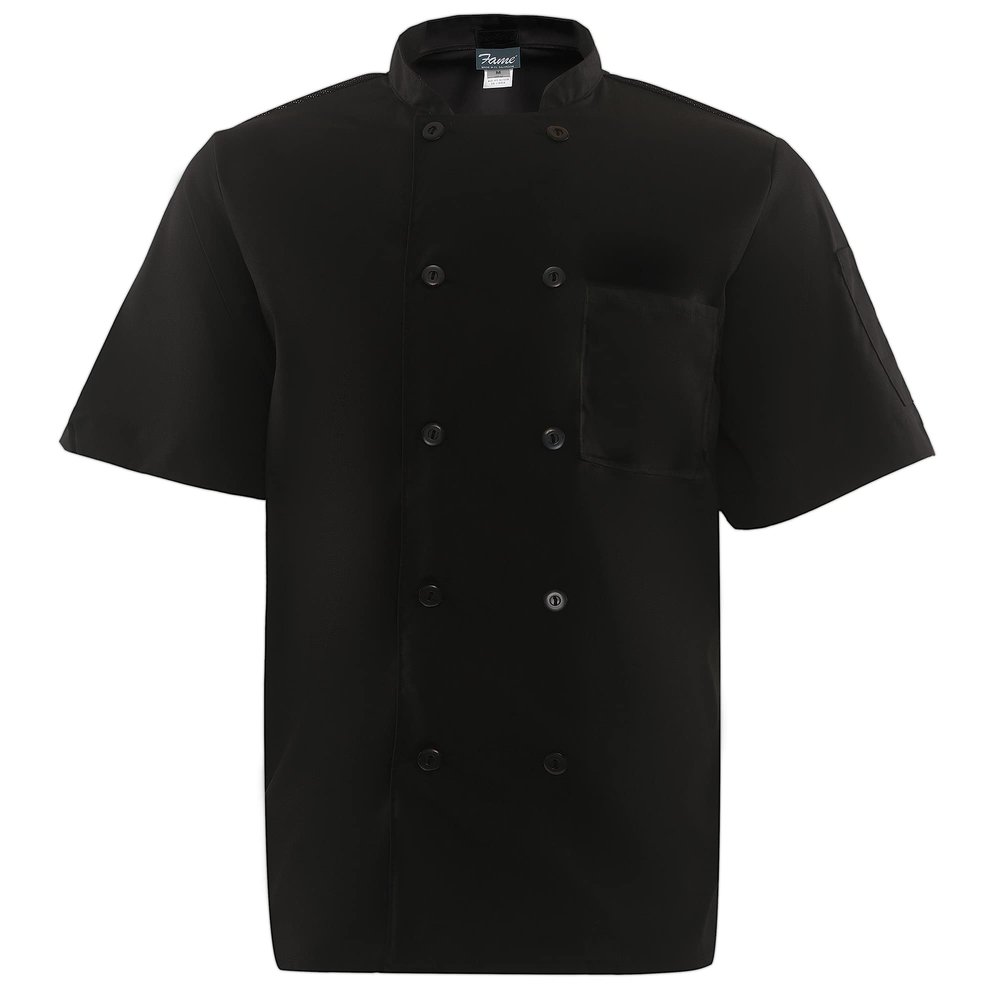 Fame 10 Button Mesh Back Short Sleeve Chef Coat C11PS - Black/LG (WFA83545BKLG)