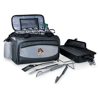 PICNIC TIME NCAA East Carolina Pirates Vulcan Portable Propane Grill & Cooler Tote, Portable Tabletop Gas Grill, (Black with Gray Accents)