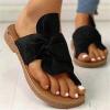oiangi Women Summer Sandals 2023 Fashion Suede Bow Toe Ring Clip Toe Flat Slipper Lightweight Comfortable Outdoor Beach Travel Shoes Sandalias para Mujer Black view 2