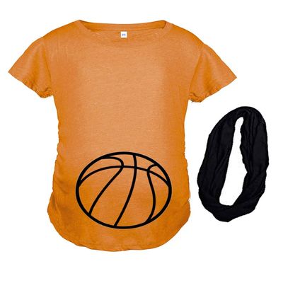 PandoraTees Maternity Basketball Tshirt, Maternity Basketball Pregnancy Announcement, Basketball Bump Pregnancy Tshirt (Orange, Small)