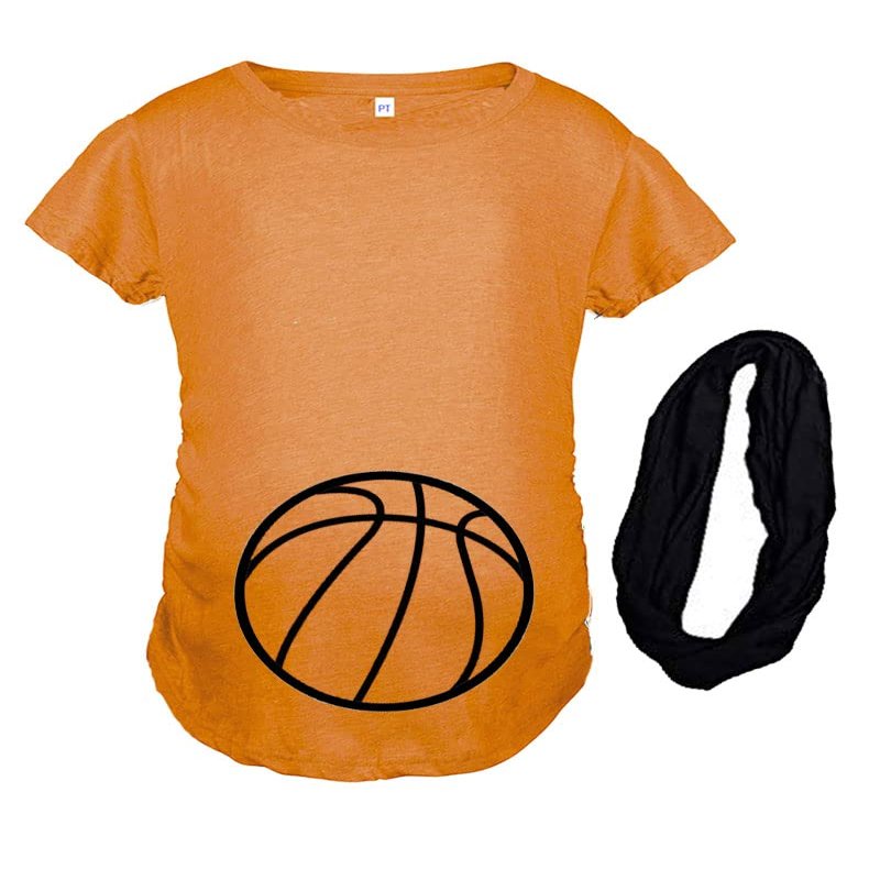 PandoraTees Maternity Basketball Tshirt, Maternity Basketball Pregnancy Announcement, Basketball Bump Pregnancy Tshirt (Orange, Small)