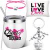 Irenare 4 Pcs Pink Cheerleader Gifts Cheer Stuff 12 oz Stainless Steel Tumbler Cup Makeup Bag Keychain Bracelet Set Gift Bulk for Cheerleader Coach Girls Women Sports Team Accessories view 1