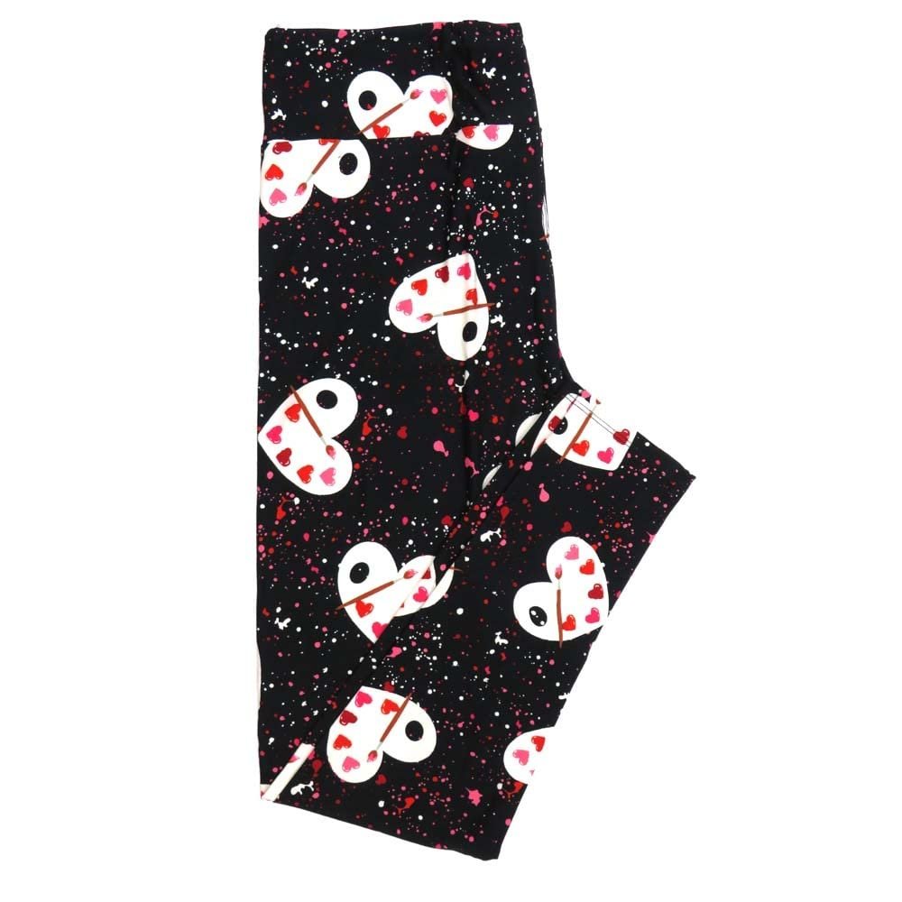 Lularoe Tween TW Valentines Painters Palette Hearts Paint Splatter Black Whtie Red Pink Leggings fits Adult Sizes 00-0 3410-A