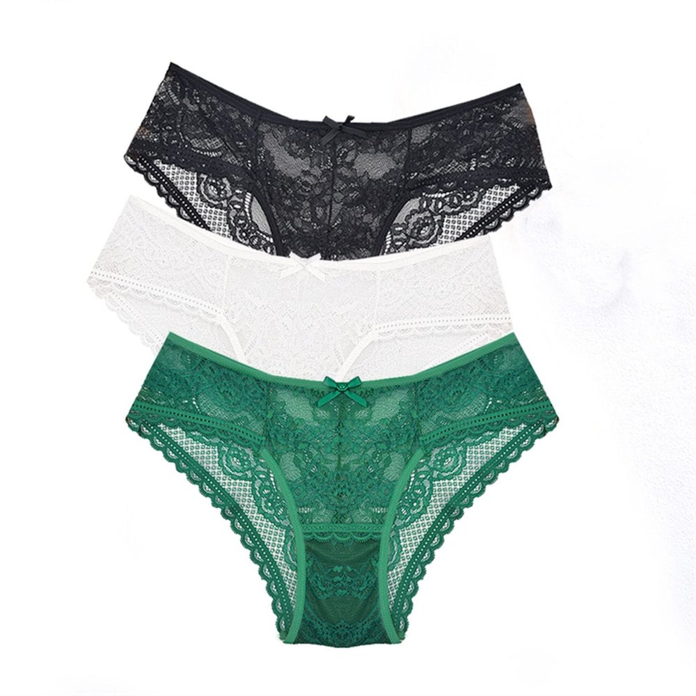 3 pcs/lot Lace Panties Women Sexy Lingerie Transparente Briefs Ultra Thin Soft Underwear S to XXL (Color : Blackwhitegreen, Size : X-Large)