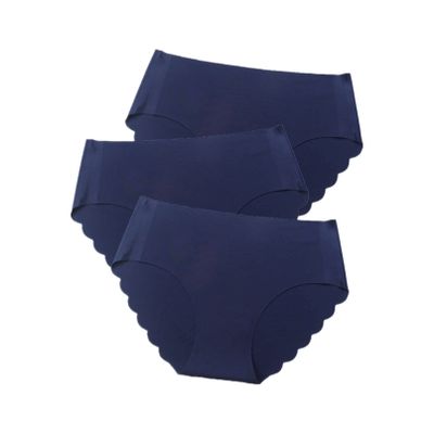 3 pcs/lot Seamless Panties Women Solid Sexy Underwear Mid Waist Briefs M to XXL (Color : Blue, Size : Medium)