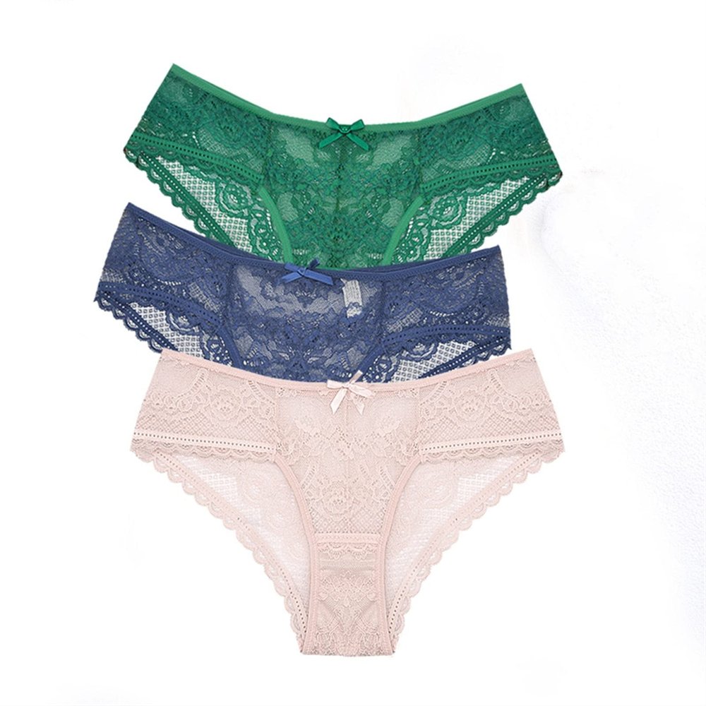3 pcs/lot Lace Panties Women Sexy Lingerie Transparente Briefs Ultra Thin Soft Underwear S to XXL (Color : Greenbluepink, Size : Large)
