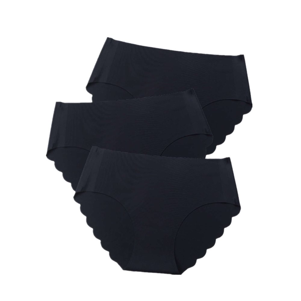 3 pcs/lot Seamless Panties Women Solid Sexy Underwear Mid Waist Briefs M to XXL (Color : Black, Size : Large)
