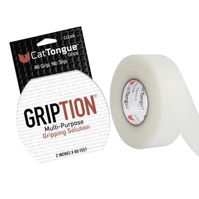 CATTONGUE GRIPS Non-Abrasive Grip Tape Wrap - 2 Thick Heavy-Duty, Waterproof Anti-Slip Tape for Wrapping Tools, Bats, Gym Equipment - Indoor & Outdoor Anti-Slip Solution (Clear, 60ft)