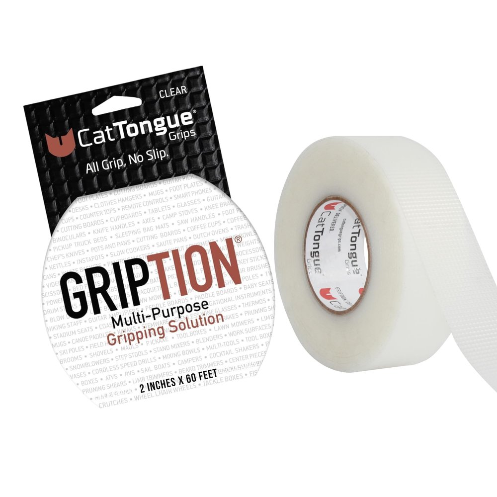 CATTONGUE GRIPS Non-Abrasive Grip Tape Wrap - 2 Thick Heavy-Duty, Waterproof Anti-Slip Tape for Wrapping Tools, Bats, Gym Equipment - Indoor & Outdoor Anti-Slip Solution (Clear, 60ft)