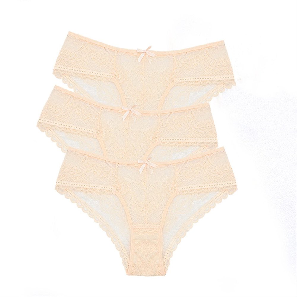 3 pcs/lot Lace Panties Women Sexy Lingerie Transparente Briefs Ultra Thin Soft Underwear S to XXL (Color : Beige, Size : XX-Large)