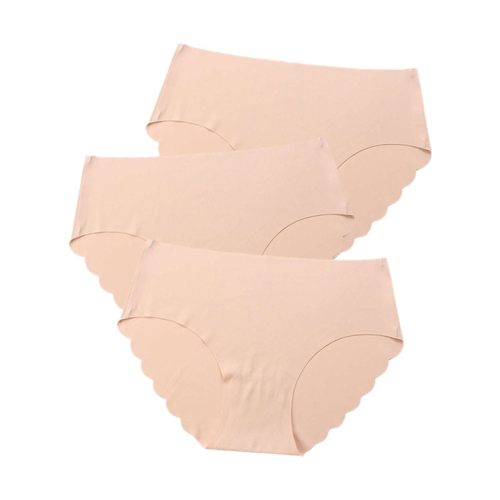 3 pcs/lot Seamless Panties Women Solid Sexy Underwear Mid Waist Briefs M to XXL (Color : Beige, Size : X-Large)