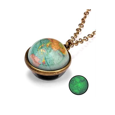 Yocoyee Galaxy Planet Pendant Necklace Glow in Dark Double Side Glass Crystal Ball Moon Earth Astronomy Universe Necklace Luminios Gemstone Necklace for Women Men Friends Gift-Map