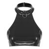 Shinsto Women's Glossy PVC Leather Halter Neck Sleeveless O Neck Vest Crop Top Streetwear Tops Black XX-Large view 1