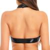 Shinsto Women's Glossy PVC Leather Halter Neck Sleeveless O Neck Vest Crop Top Streetwear Tops Black XX-Large view 3