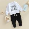 Infant Toddler Baby Boy Easter Outfits Long Sleeve Shirts Waffle Sweatshirt with Bunny Pants 2Pcs Spring Outfits (Bunny White Black, 12-18 Months) view 2