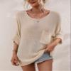 chouyatou Women's Oversized Short Sleeve Crochet Sweater Tops Beach Cover Up Summer T-Shirt (Large, Apricot) view 3