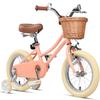 Petimini 14 Inch Little Kids Bike for Age 3 4 5 Years Old Girls Retro Vintage Style Bicycles with Basket Training Wheels and Bell, Peach view 1