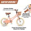 Petimini 14 Inch Little Kids Bike for Age 3 4 5 Years Old Girls Retro Vintage Style Bicycles with Basket Training Wheels and Bell, Peach view 2