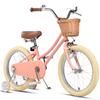 Petimini 18 Inch Little Kids Bike for Age 5 6 7 8 Years Old Girls Retro Vintage Style Bicycles with Basket Training Wheels and Bell, Peach view 1