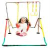 Gymnastics Bar for Kids Home Training Kip Bar 4 in 1 Set with Swing Seat, 2X Trapeze Rings | Expandable and Folding Horizontal Bar | Junior Gymnastic Equipment Monkey Bars Jungle Gym Playground Green view 1