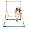 Gymnastics Bar for Kids Home Training Kip Bar 4 in 1 Set with Swing Seat, 2X Trapeze Rings | Expandable and Folding Horizontal Bar | Junior Gymnastic Equipment Monkey Bars Jungle Gym Playground Green view 4