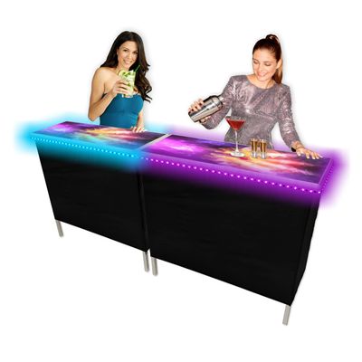 PARTYPONG Prism Folding Portable Party Bar w/Patented Multi-Color LED Lights, Black Skirt, and Storage Shelf - Avoid Illegal Chinese Counterfeits - Double Set