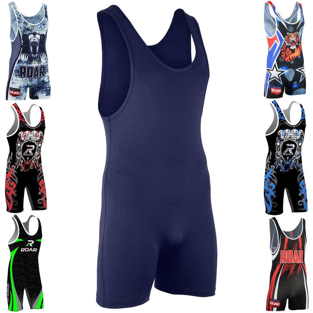 ROAR Athletic Men's Wrestling Singlet Suit Bodywear Uniform (Simple Blue, Small)