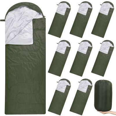 Macarrie 10 Pcs Bulk Sleeping Bags for Homeless Donation Shelter Adults 0 Degree Waterproof Sleeping Bags with Compression Sack for Cold Weather Emergency Hiking Camping Warm(Green)