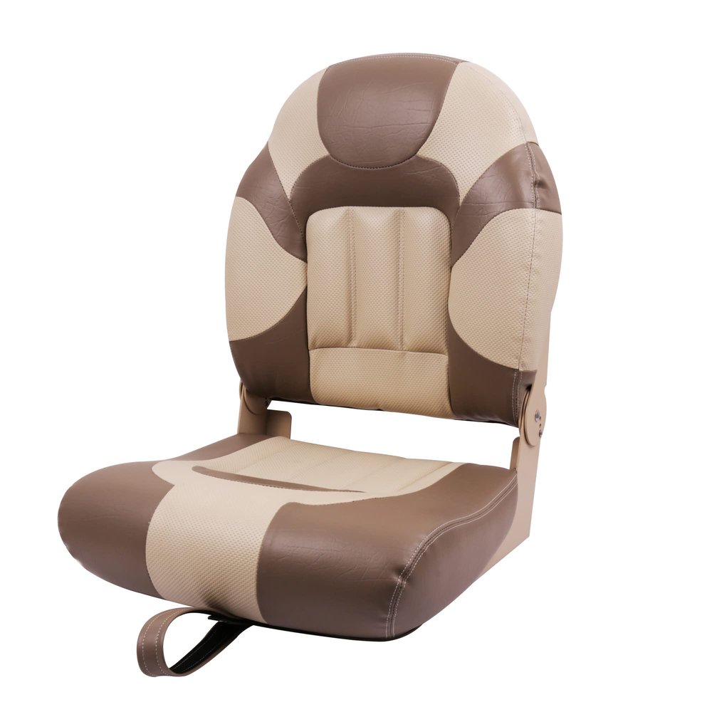 Deckpro Deluxe High Back Boat Seat, Fold-Down Fishing Boat Seat Tan/Sand