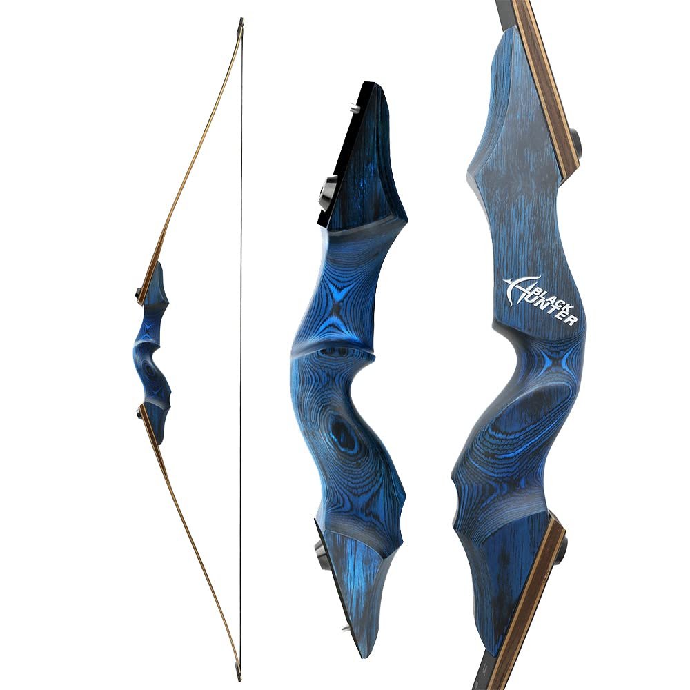 60 Inch Black Hunter Takedown Longbow 20-60lbs Traditional Wood Longbows Right Hand and Left Hand American Hunting Longbow for Outdoor Hunting Shooting