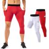Akkad Kuti Mens One Leg Compression Tights for Basketball 2 Pack Gym Sport Leggings 3/4 Compression Pants with Pockets (White Red, S) view 1