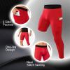 Akkad Kuti Mens One Leg Compression Tights for Basketball 2 Pack Gym Sport Leggings 3/4 Compression Pants with Pockets (White Red, S) view 3
