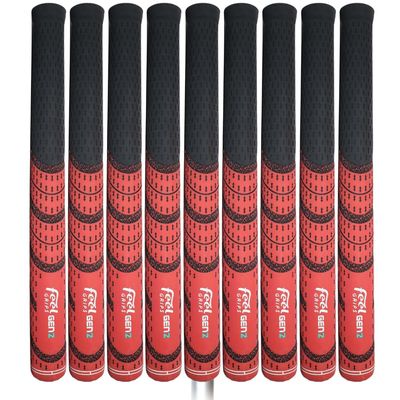 FEEL GRIPS SET OF 9 GEN2 DESIGNER SERIES RED REVERSE TAPER GOLF GRIPS - SAY GOODBYE TO YOUR SLICE!