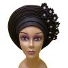 African Headtie Turban Nigerian Muslim Headwear Gele Head Wrap Sego Auto Gele Headties Already Made Women's Headband For Party (Black) view 1