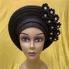 African Headtie Turban Nigerian Muslim Headwear Gele Head Wrap Sego Auto Gele Headties Already Made Women's Headband For Party (Black) view 2