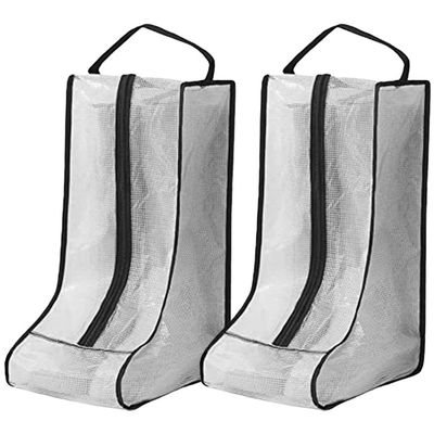 2pcs Boot Storage, Portable Tall Boots Storage Protector Bag Clear Shoes Cover Pouches Organizers for Men & Women Travel Sneakers (Black Edge)