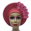 African Headtie Turban Nigerian Muslim Headwear Gele Head Wrap Sego Auto Gele Headties Already Made Women's Headband For Party (Rose) view 4
