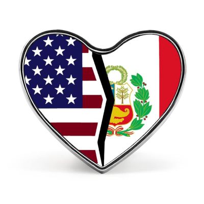 American and Peruvian Flag Heart-Shaped Badge Pin Brooches Recognition Button Badges for Hats Jackets Shirts Decor