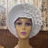 African Headtie Turban Nigerian Muslim Headwear Gele Head Wrap Sego Auto Gele Headties Already Made Women's Headband For Party (Silver) view 4