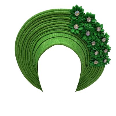 African Headtie Turban Nigerian Muslim Headwear Gele Head Wrap Sego Auto Gele Headties Already Made Women's Headband For Party (Green)