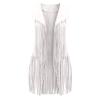 Womens Vintage Western Fringe Vest Tops Classic Suede Leather 70s Cowboy Shirt Sleeveless Tassels Cardigan Jackets White view 2