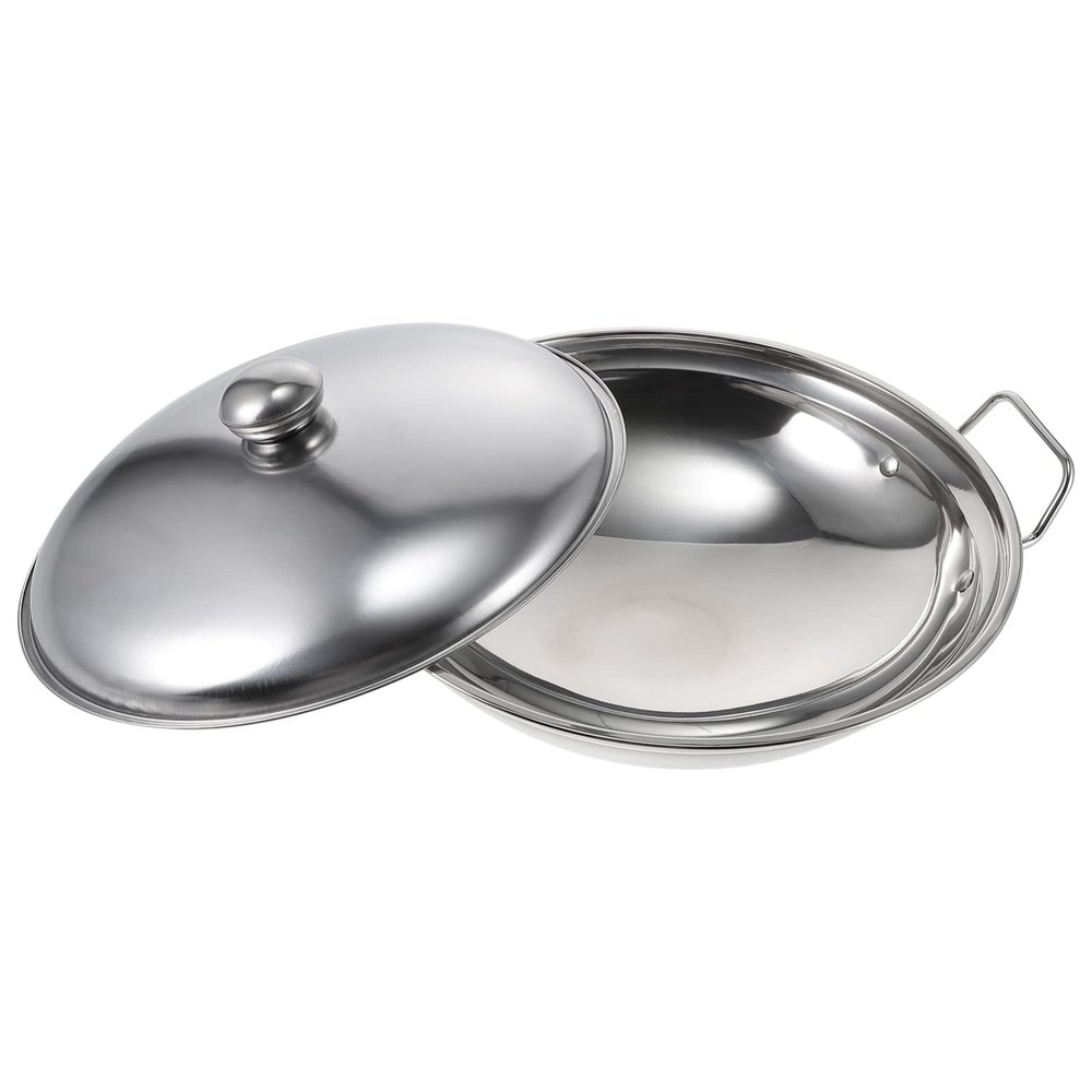 Stainless Steel Dry Pot with Lid Double Handle Kitchen Cookware