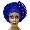 African Headtie Turban Nigerian Muslim Headwear Gele Head Wrap Sego Auto Gele Headties Already Made Women's Headband For Party (Royal Blue) view 1