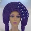 African Headtie Turban Nigerian Muslim Headwear Gele Head Wrap Sego Auto Gele Headties Already Made Women's Headband For Party (Purple) view 3